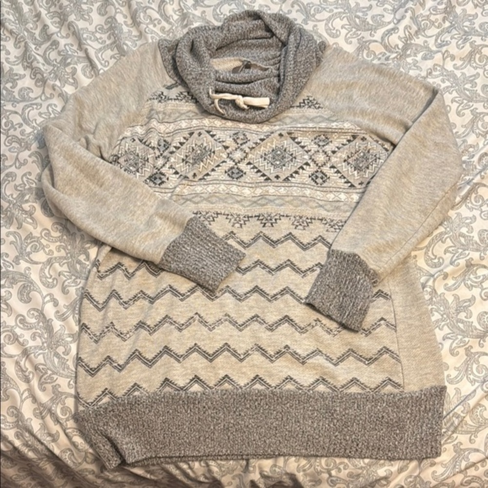 Vanity- Gray Cowl Neck Sweater with Nordic Charm - Picture 1 of 5